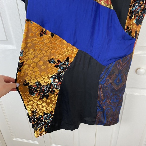 HD In Paris size 0 Anthropologie Dress Shift Wrap Velvet Boho Mini Gold Silk - Picture 3 of 5